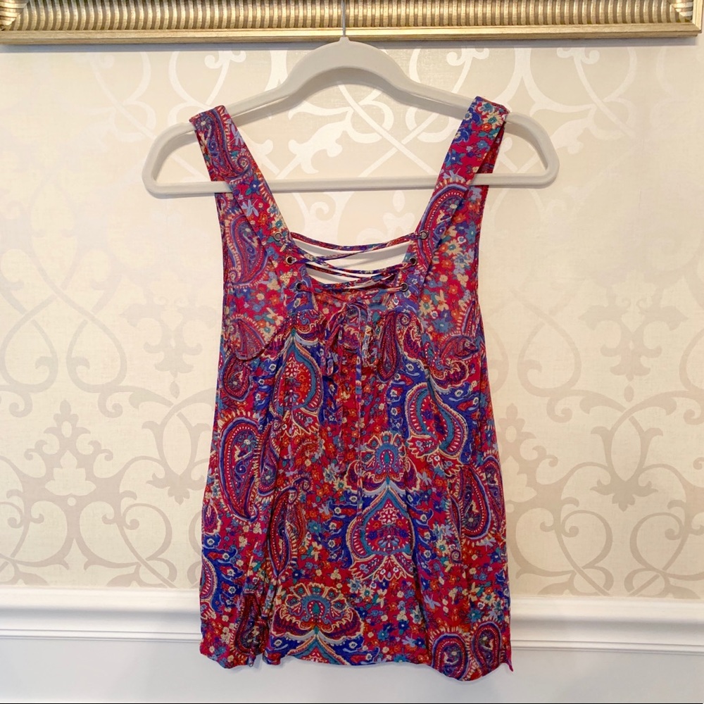 Splendid Kloe Paisley Print Lace-Up Back Tank